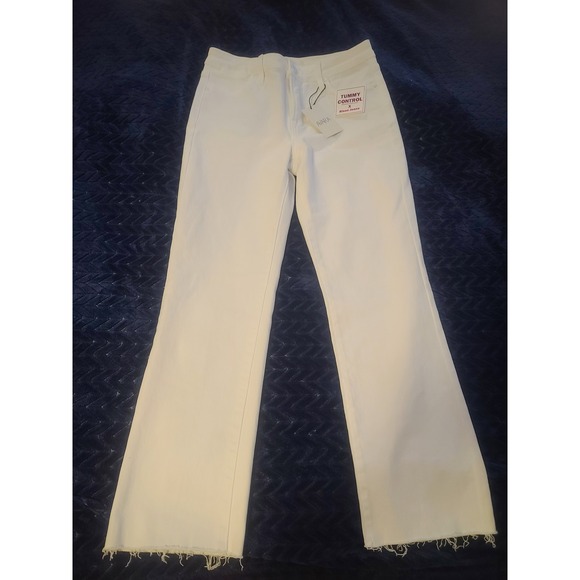 Risen Jeans Denim - Risen Jeans White Tummy Control High Rise Straight Leg Raw Hem NWT Pants Sz 3/26